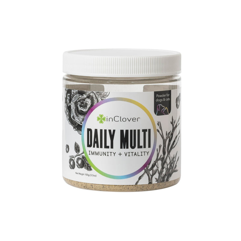 InClover Daily Multi Cat & Dog Vitamin - Canine & Feline Vitality Powder - Immunity Boost with Organic Blueberry, Seaweed, Turkey Tail Mushroom & Postbiotic Fibers - Critical Immune Defense Supplement - PawsPlanet Australia