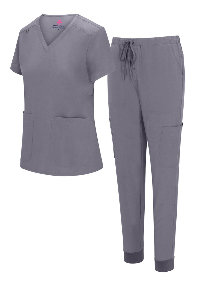 Natural Uniforms Womens Essential Cool Stretch Jogger Scrub Set with Regular and Petite Sizes Charcoal Medium