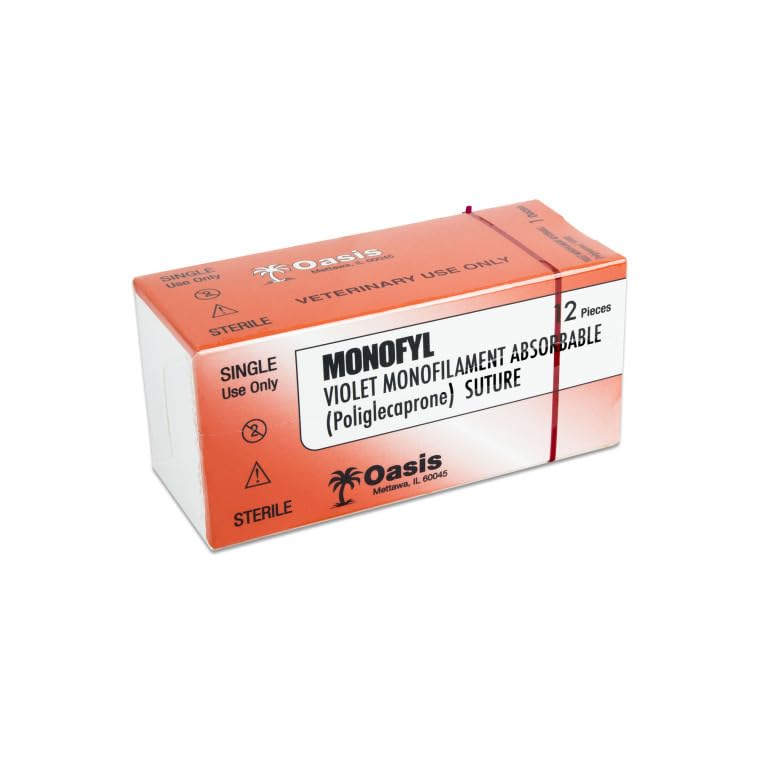 Oasis Monofyl (Poliglecaprone) Synthetic Absorbable Monofilament Suture, 2-0, (FS-1) 3/8 24mm Reverse Cutting Needle, 75cm