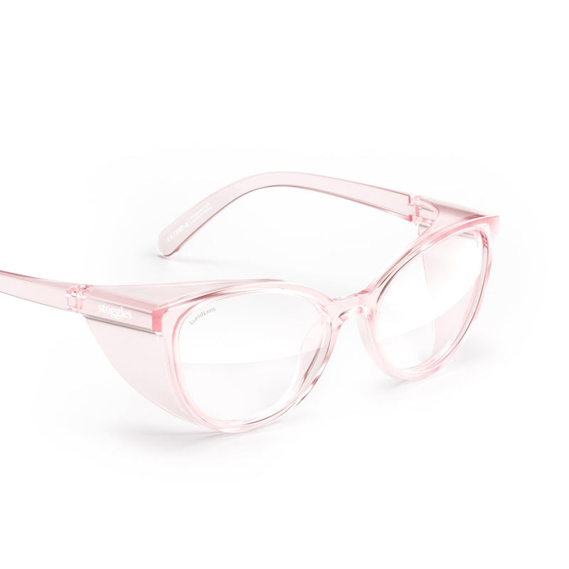 Stoggles Cat Eye Z87.1 Certified Safety Glasses, Blue-Light, UV Blocking Lens, Top & Side Shield, Anti-Fog, Stylish Eyewear Blush