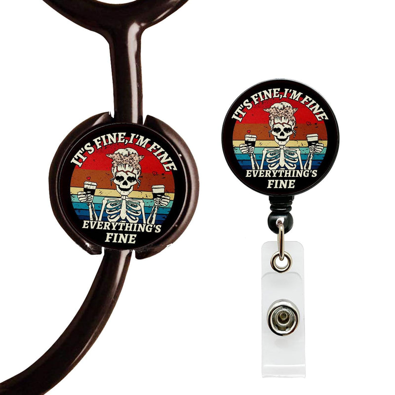 Stethoscope ID Tag Stethoscope Label Charm, Name tag, Medic, Nurse, Doctor, Vet, EMT Come with 1 Retaractable Badge Reel (Skull Fine) Skull Fine