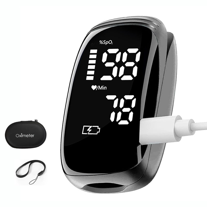 Pulse Oximeter, Blood Oxygen Meter, Fingertip Pulse Oximeter, Rechargeable Pulse Oximeter, Accurate Rapid Blood Oximeter SpO2 Reading Outdoor Sports Wide Use （black）