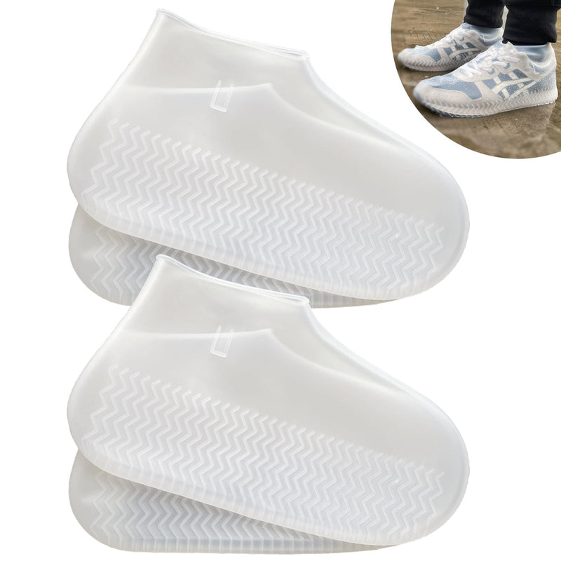 Waterproof Shoe Covers 2 Pairs,Rain Shoe Covers Reusable Silicone Non Slip Shoe Covers for Outdoor,Rain Shoe Covers for Women and Men (Clear, Large) Clear