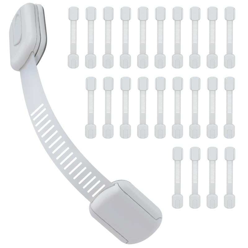 Child Proof Cabinet Locks - Cabinet Locks Baby Proofing with 3M Adhesives for Refrigerator, Oven, Cupboards, Toilet Seat - Adjustable,Easy Installation,No Drilling (24 Pack) 24