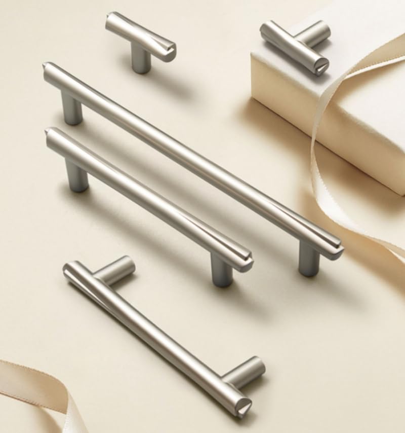 10 Pack Silver Matte Texture Cabinet Pulls - Streamline Drawer Handles Hardware Zinc Alloy Bar, Metal Cabinet Pull, Handle for Bathroom Desk, Kitchen Cupboard (7.8" Overall Length) 7.8"(198mm)Overall Length