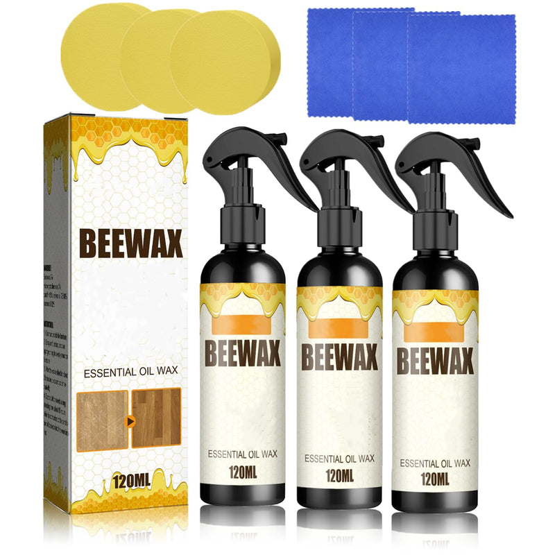 3PC Natural Micro-Molecularized Beeswax Spray,Beeswax Furniture Polish Spray,Original Beeswax Furniture Polish,Beeswax Spray Cleaner,Furniture Beeswax Spray(120ml+Sponge+Cloth)