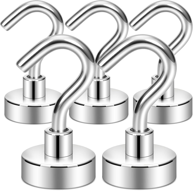 Neosmuk Magnetic Hooks, Cruise Ship Essentials, 30lb+ Heavy Duty Magnetic Hooks for Cruise Cabins, Refrigerator, Grill, Hanging, and Travel | Extra Strong Must-Haves Magnet Hook,Silver,5 Pack Silver 30lb+ Magnetic Hooks
