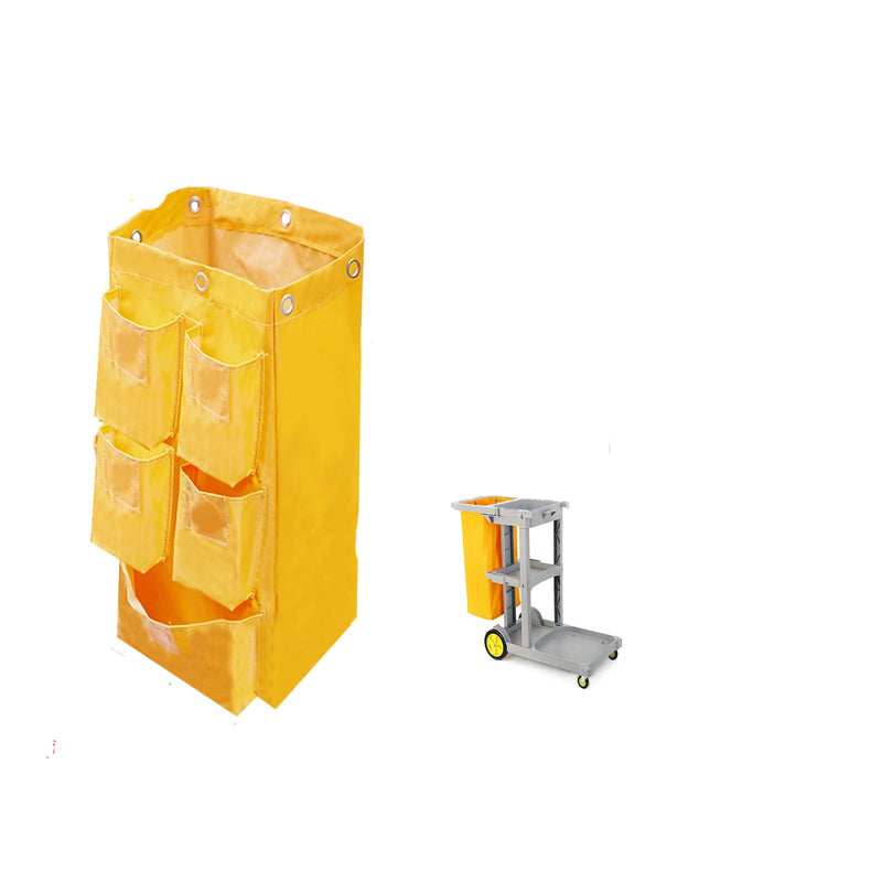 Replacement Janitorial Cart Bag with 5 Pockets,25 Gallon Housekeeping cart Bag High Capacity Waterproof Thickened Commercial Janitorial Cleaning Cart Bag with 6 Brass Grommets (Yellow with 5 Pockets) Yellow With 5 Pockets