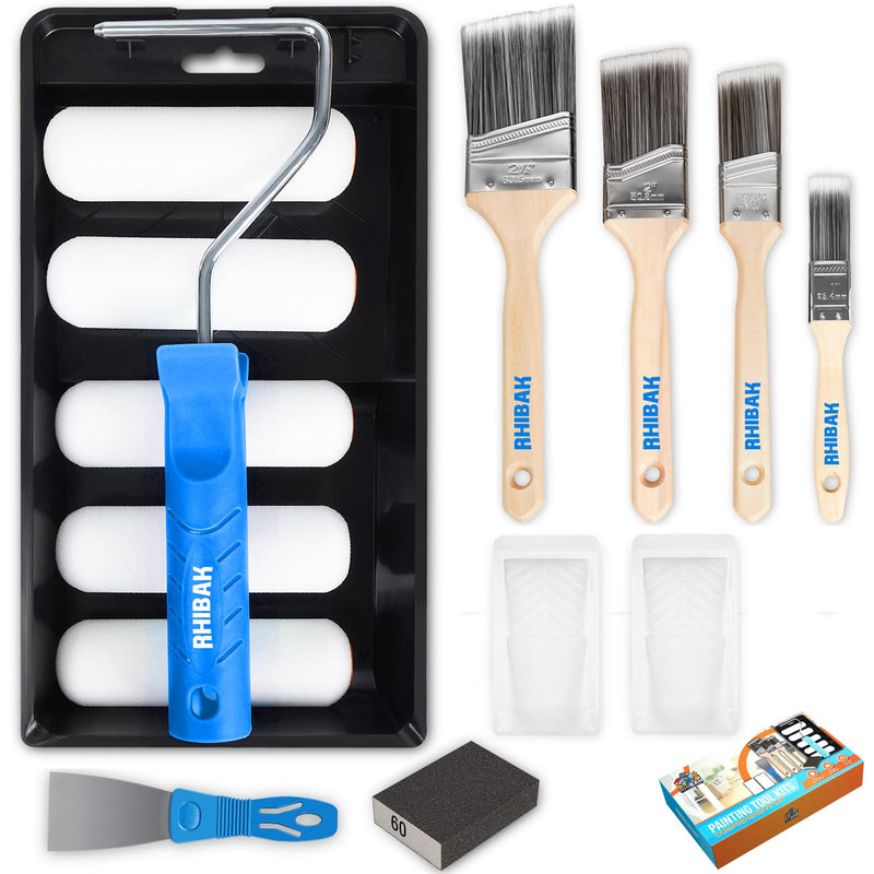 Paint Roller Kit, Paint Brushes and 4 Inch Foam Small Paint Roller kit for Professional or Home Owners with All Paints and Stains for Professional Painting Results