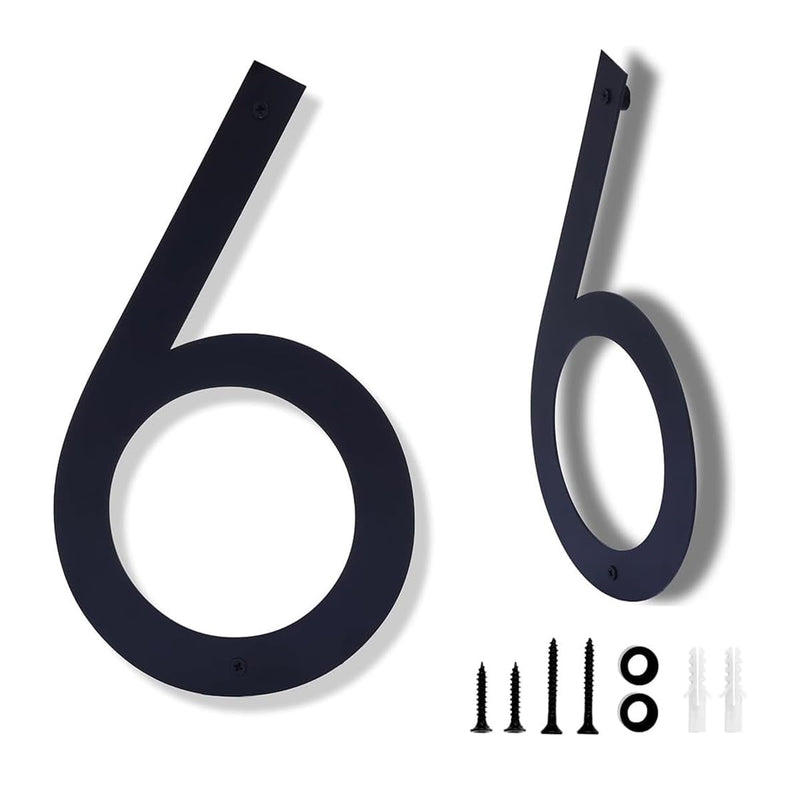 16 Inch Modern House Numbers for Outside,Large Black Metal House Numbers,House Address Numbers for House Address Apartments Wall Door Hotel Garage Gate with Nail Kit Number 6 SIX