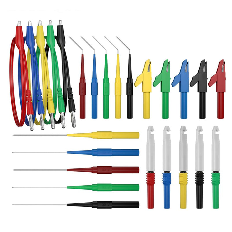 Test Lead Kit 25pcs 4mm Banana Plug to Alligator Clip Test Leads Kit Test Probes Back Probe Kit for Multimeter Automotive Diagnostic Testing Tools Set 8008 25pcs-B