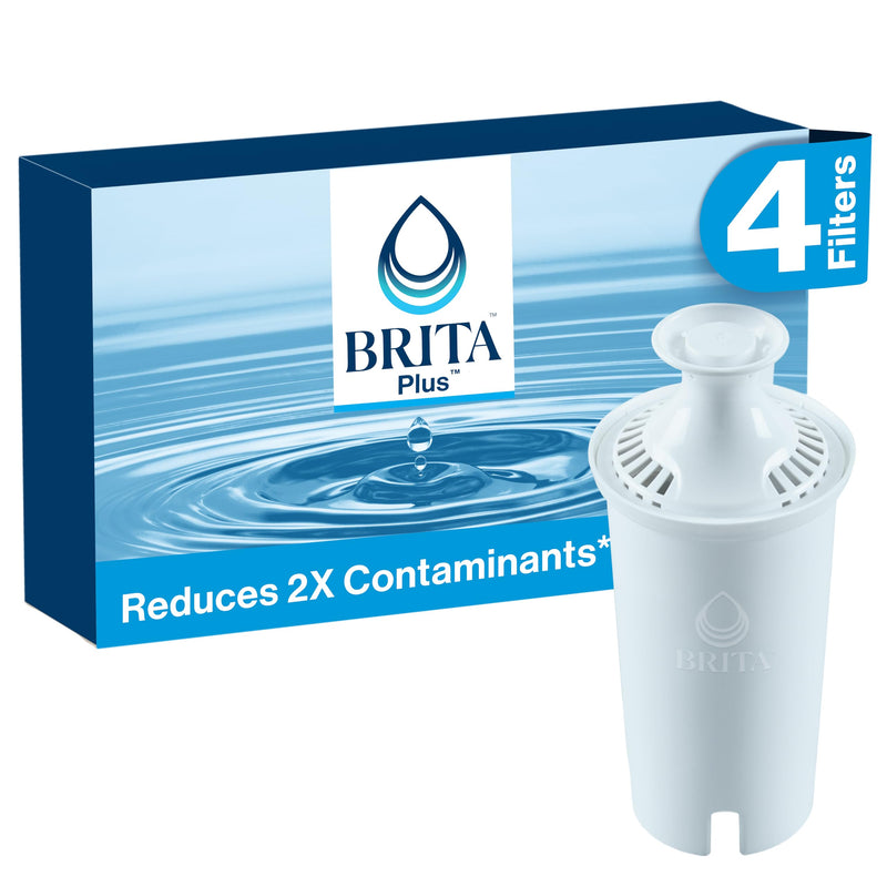 Brita Plus Water Filter, BPA-Free, High-Density Replacement Filter for Pitchers and Dispensers, Reduces 2x Contaminants*, Lasts Two Months or 40 Gallons, Includes 4 Filters 4 Count