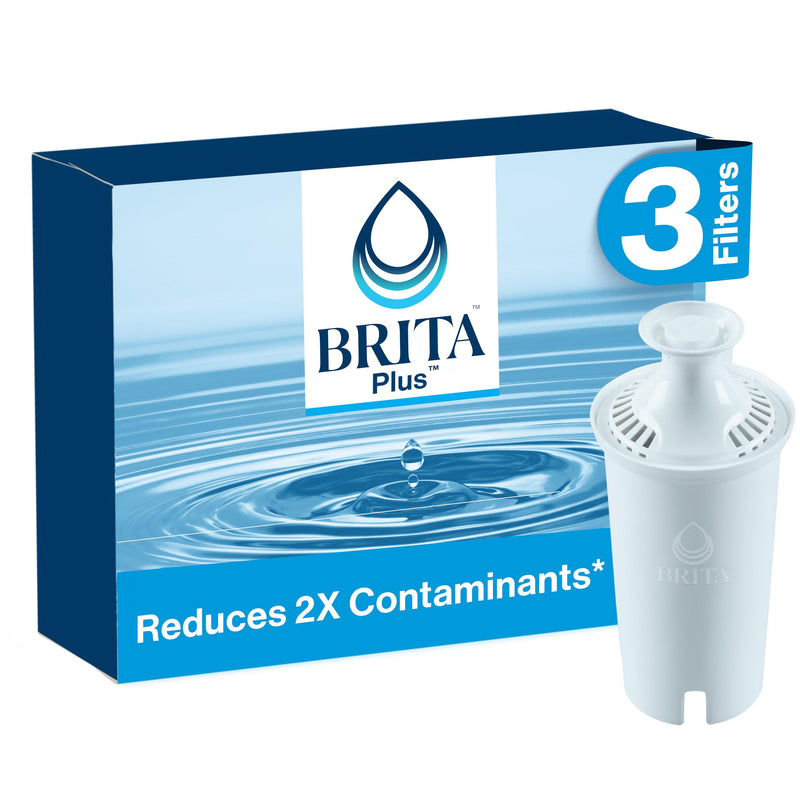 Brita Plus Water Filter, BPA-Free, High-Density Replacement Filter for Pitchers and Dispensers, Reduces 2x Contaminants*, Lasts Two Months or 40 Gallons, Includes 3 Filters 3 Count