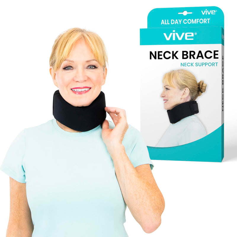 Vive Neck Brace Cervical Collar - Soft Foam for Neck Pain, Sleeping, Support for Women & Men - Universal Size Orthopedic Collar for Stiff & Pinched Nerve - Adjustable Wrap, Chin Contour (2.5") 2.5"