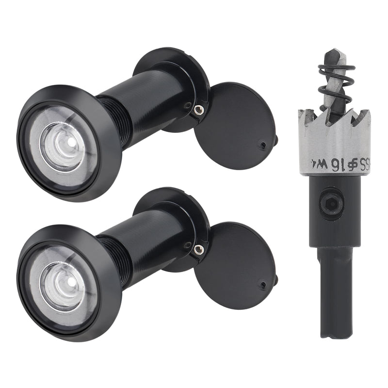 Door Viewer Peephole, 200 Degree Peephole with 5/8" (16 mm) Drill Bit for 1-1/2" to 2-3/8" Doors, Security Front Door Viewer with Privacy Cover (Black) Black