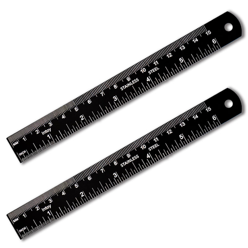 Metal Ruler, 6 Inch Stainless Steel Ruler with Metric Measurement, 2 Pack, 15 Centimeters Straight Edge Ruler with Inch to MM Conversion Table for Students, Machinist and Drafting