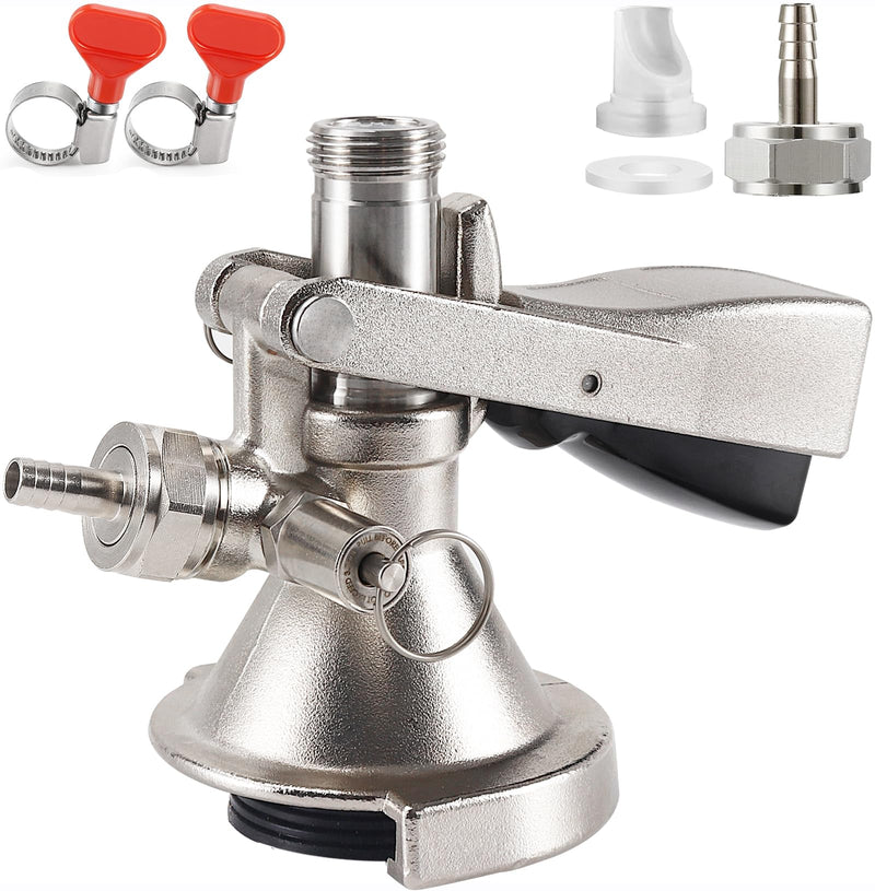 A type Keg Coupler German Slider A System Keg Coupler Stainless Steel Probe Beer Keg Tap for German A system Keg Coupler with Relief Valve Beer Barrel Coupler Kegerator Parts Includes stainless steel clamps