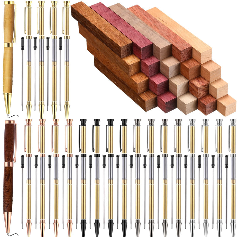 Colarr 10 Sets Woodturning Pen Kits Project Supplies Including 7mm Slimline Pen Kits with Refill and Pen Blanks Lumber for Lathe Turning Starter Package DIY Crafts