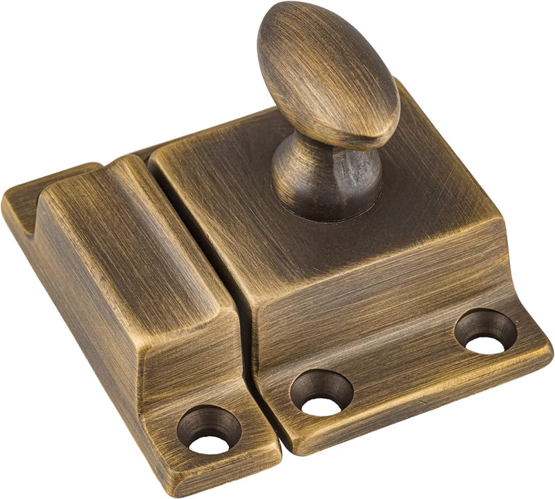 Small Heavy Duty Antique Brass Cabinet Door Latch - 1-3/4" × 1-3/4" - Spring Loaded Cupboard Door Latch with Oval Turn - Vintage Cabinet Hardware | UA-101-LAB (2) 2