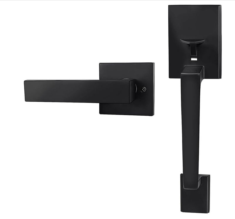 Front Door Handle Lockset for Entry Door in Matt Black Finish Without Deadbolt fit Smart Lock Black color handle only