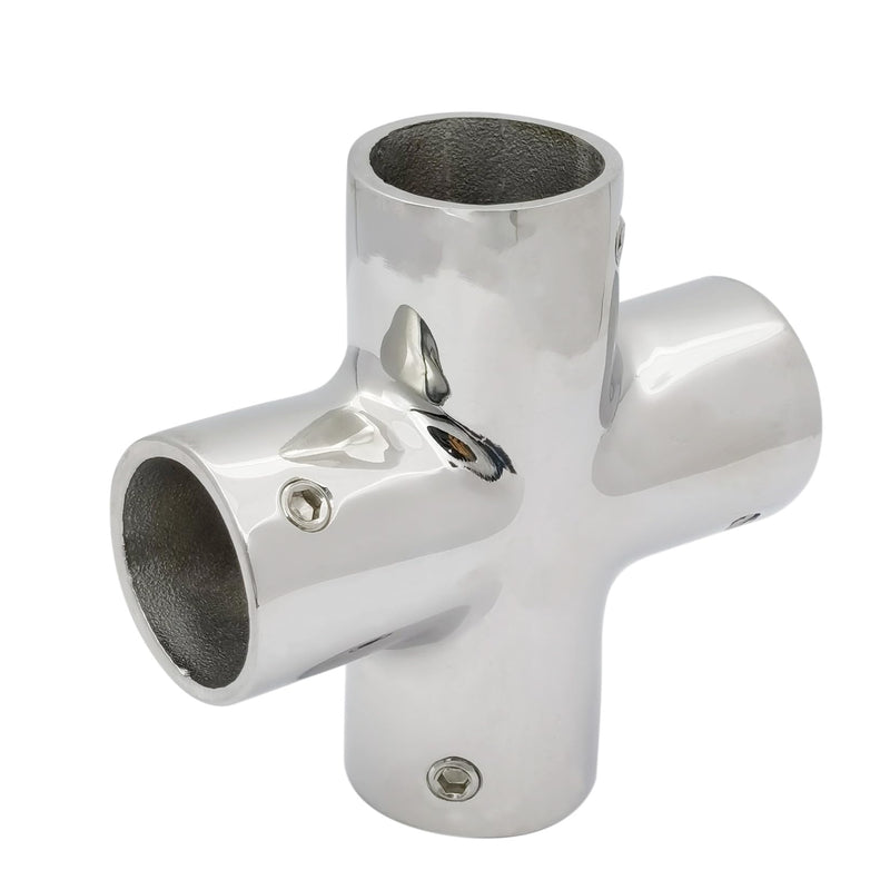 Marine Grade Heavy Duty Stainless Steel 316 Cast Boat Hand Rail Fitting 4 Way Cross Tube Pipe Connector Tee Joint 7/8IN OR 1IN