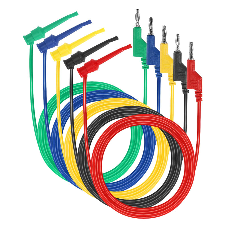 Sumnacon Multimeter Test Lead Set - 5Pcs Stackable Banana Plug to Test Hook Wire Cable Kit with Protective, Flexible Wire Leads for Electrical Testing 500V/5A 6.6Ft/2M 6.6 ft