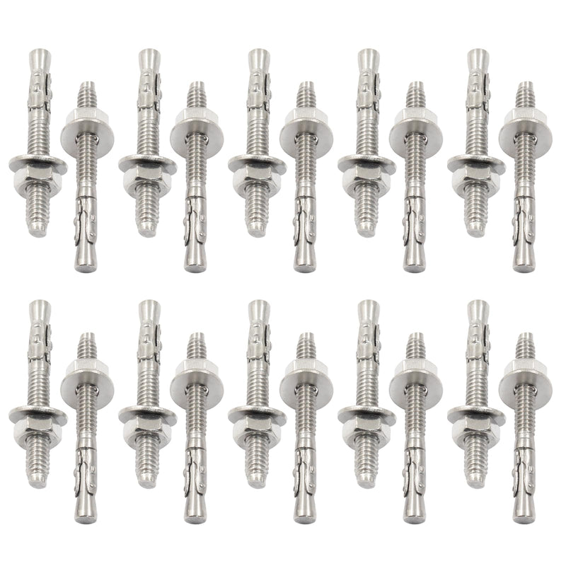 BokWin 20 Pcs Stainless Steel Concrete Anchors 1/4 Inchx2-1/4 Inch Wedge Anchors Zinc Plated Wedge Anchors for Concrete 1/4"*2-1/4"