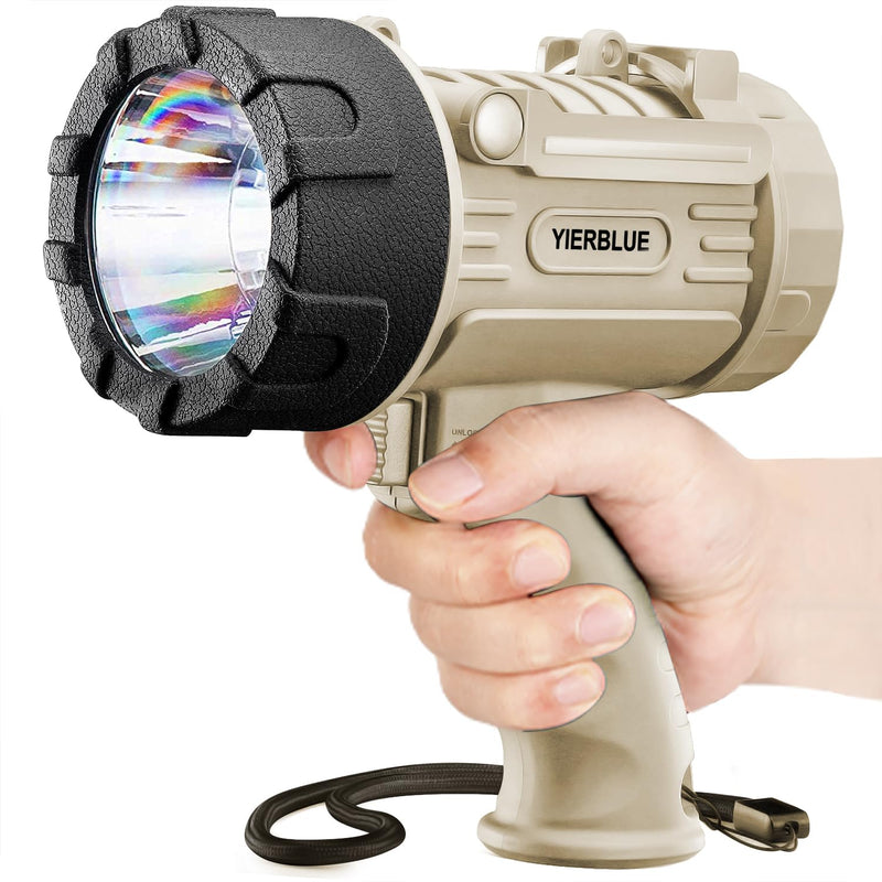 YIERBLUE Rechargeable Spotlight Flashlight with 1000000 High Lumen LED, IP67 Waterproof Long Running Spot Light searchlight, Impact Resistant Handheld Spotlight with Foldable Stand and Red Lens Pearl