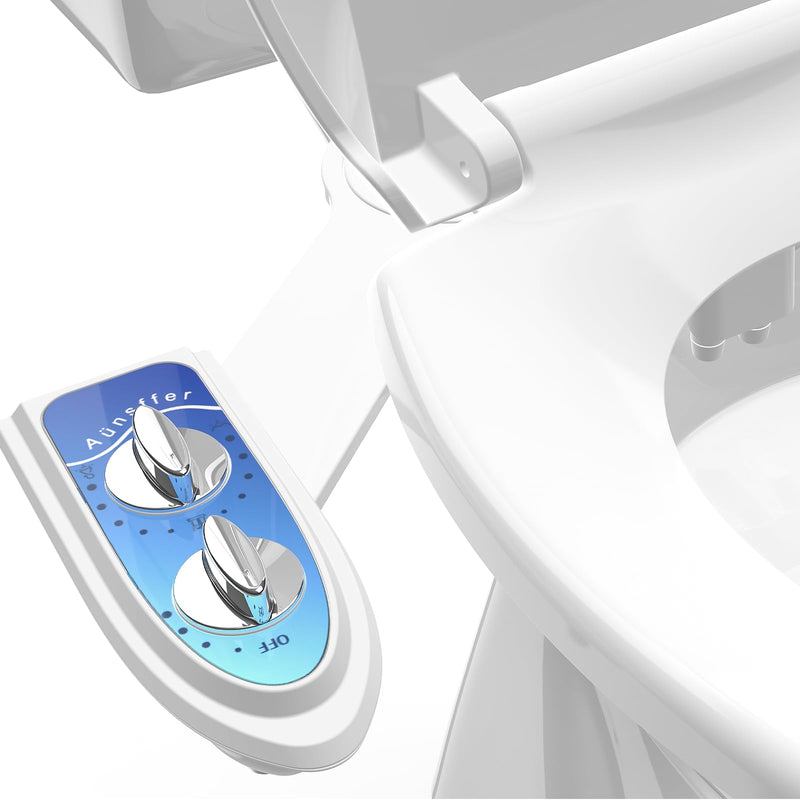 Bidet Attachment for Toilet, Non-Electric Fresh Cold Water, Toilet Bidet with Dual Nozzles Sprayer, Adjustable Water Pressure Control, 3 Modes Wash (Feminine/Bidet Wash + Self-Cleaning) Blue