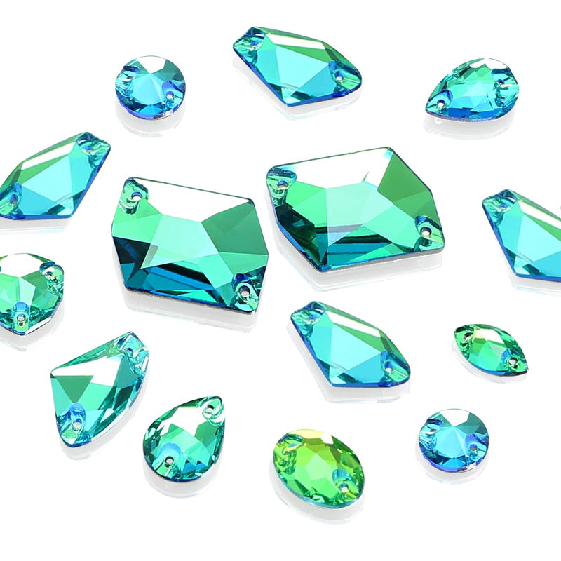 DONGZHOU Sew On Rhinestones for Clothes,71Pcs Sew On Crystals with Holes Flatback Sewing Stones Mix Shape Glass Crystal Gems for Jewelry, Shoes, Costume Peridot