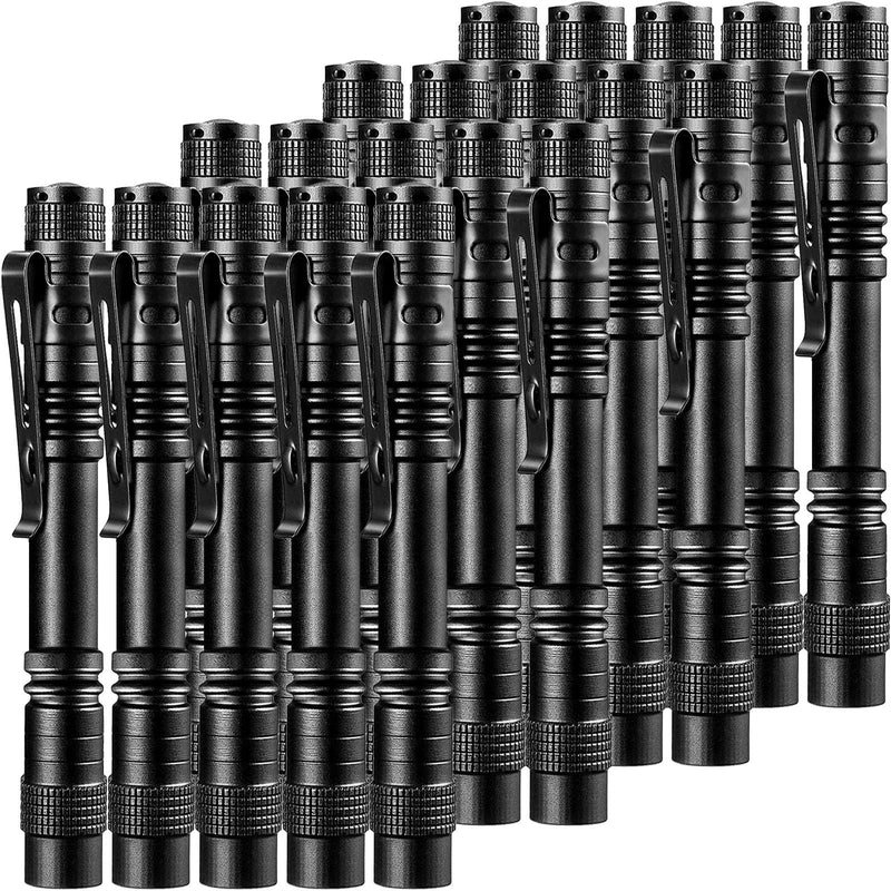 Beieverluck 20 Pack Pen Light Flashlight Mini Small Flashlight with Clip Waterproof LED Pocket Pen Flashlights for Camping, Inspection, Work, and Emergency(Large,Black) Black large