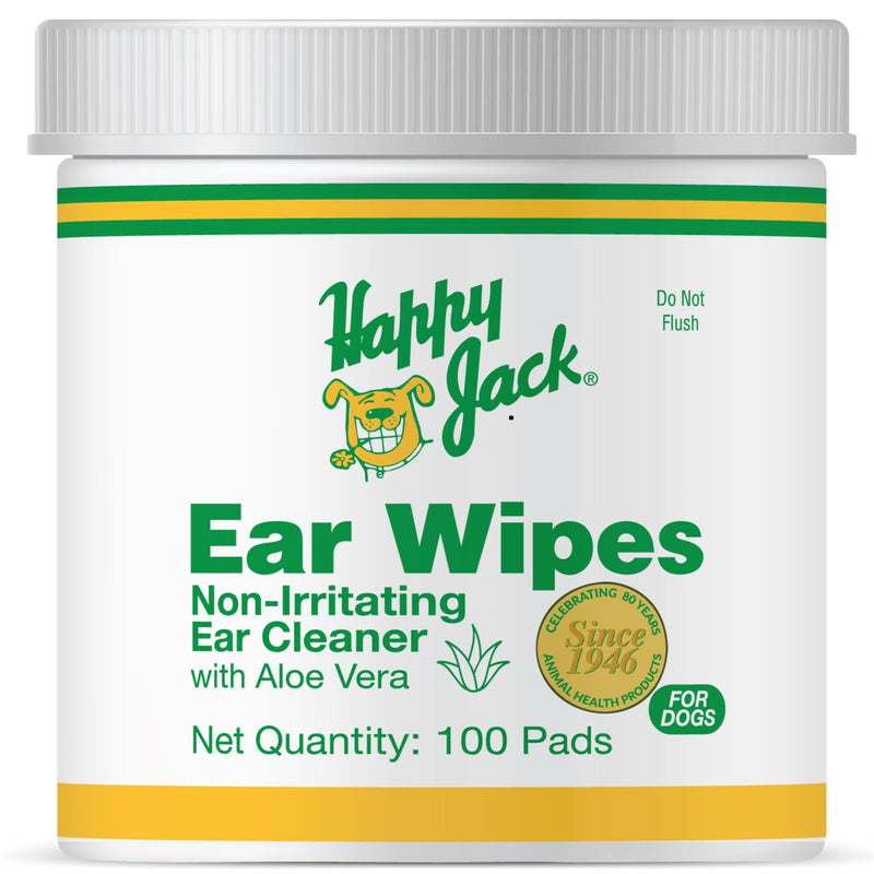 HAPPY JACK Dog Ear Wipes with Aloe Soothe Itch and Discomfort from Dog Ear Infection, Aloe Vera-Cucumber Pet Cleaner Wipes are Great for Pup's Itchy Relief, 100 Ct - PawsPlanet Australia