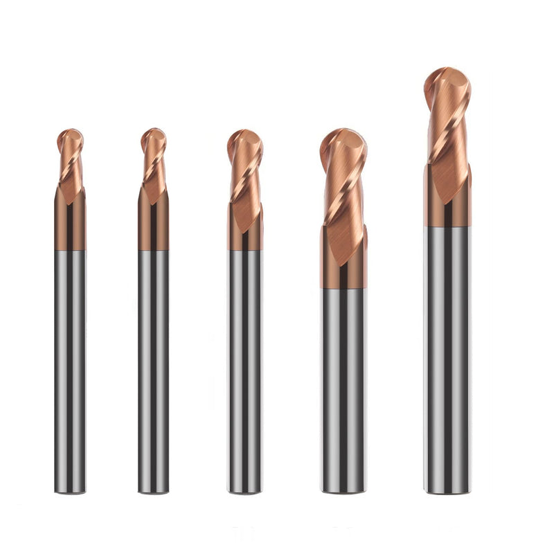 5PCS Ball Nose Carbide End Mill Set HRC55 CNC Cutter Router Bits 2 Flute Spiral Milling Tool Radius 1mm 1.5mm 2mm 3mm 4mm Milling Cutter R1+R1.5+R2+R3+R4mm-HRC55 5