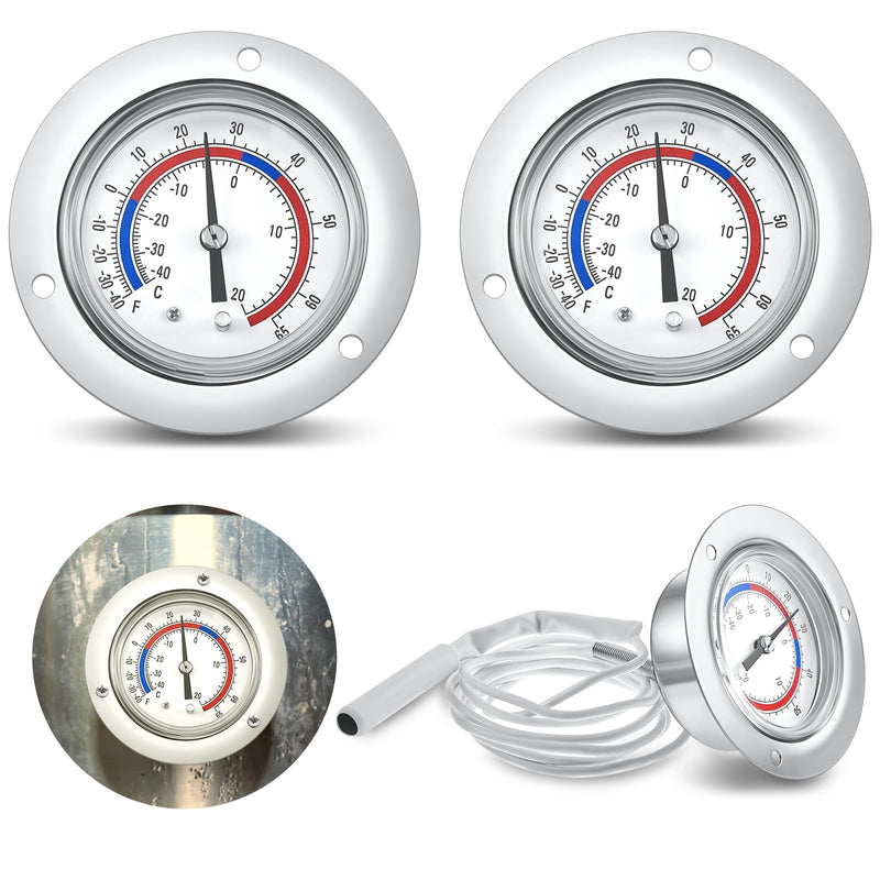 Copkim 2 Pcs Cooler Thermometer Vapor Capillary Design Refrigerator Gauge Freezer Thermometer, -40-65 Degree F/ -40-20 Degree C Temperature 2'' Dial Stainless Steel Flanged Panel Mount
