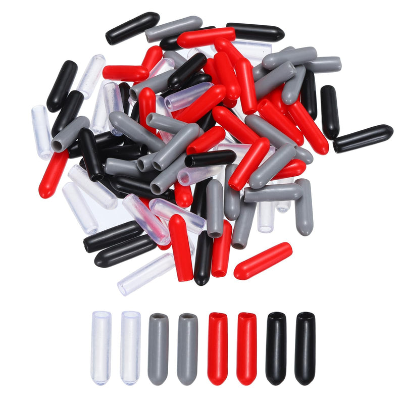 uxcell 100pcs Rubber End Caps 3mm(1/8") ID Screw Thread Protectors PVC Vinyl Round Tube Bolt Cap Cover, Black Red Grey Clear 100