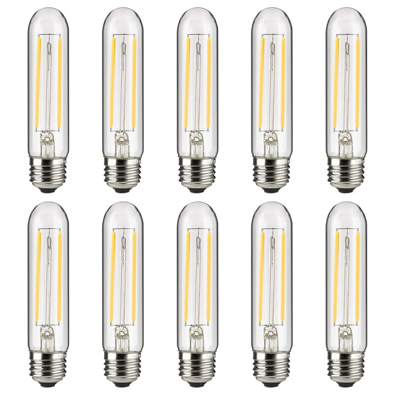 Sunlite LED Filament T10 Tubular Light Bulb, 2 Watts (25W Equivalent), 160 Lumens, Medium E26 Base, 120 Volts, Dimmable, 90 CRI, UL Listed, Clear, 3000K Warm White, 10 Pack