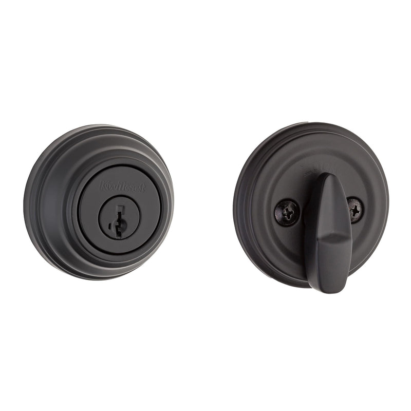 Kwikset 980 Deadbolt Lock, Matte Black Round Exterior Keyed Front Entry Door, Pick Resistant SmartKey Rekey Security, Single Cylinder Dead Bolt, with Microban Protection New