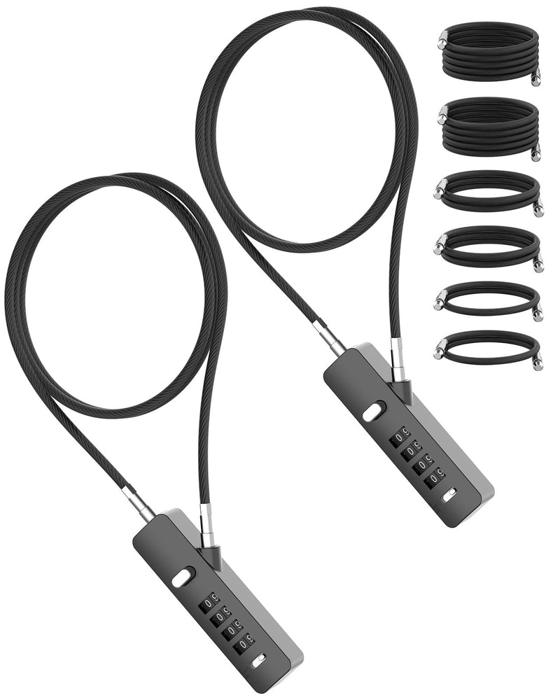 Combination Lock, 4-Digit Steel Cable Locks with Code, Locks for Lockers with 3 Lengths Cables for Bikes, File Cabinets, Wardrobes, Small Fences, Refrigerator Door (Gray-2pcs) Gray-2pcs