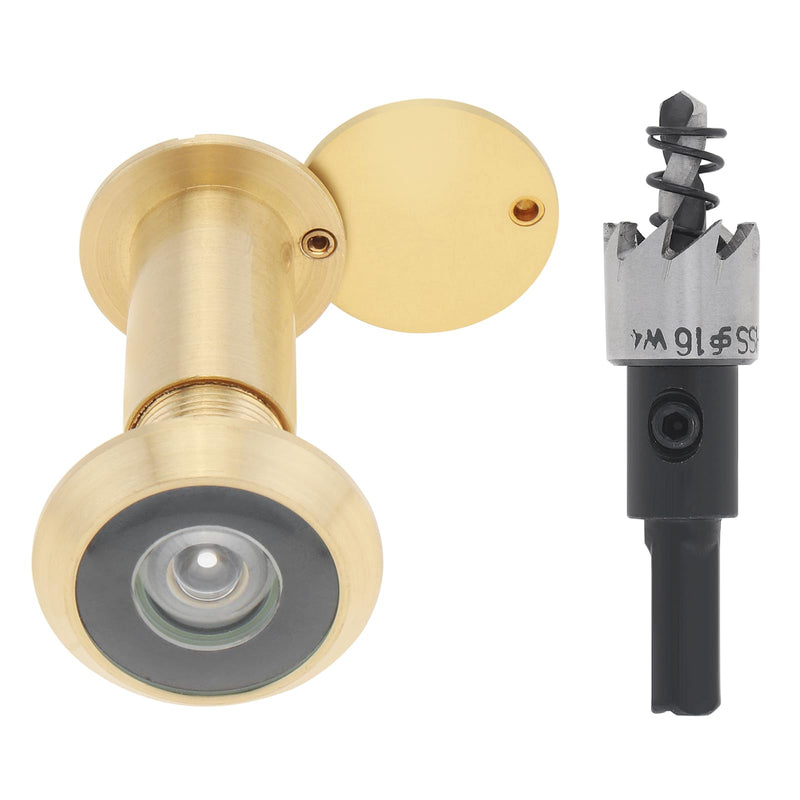 Door Viewer Peephole, Solid Brass 200 Degree Peephole with 16 MM Drill Bit, 5/8 Inch Pipe Diameter Viewer with Heavy Duty Privacy Cover for 1-3/8" to 2-1/6" Doors (Gold) Gold