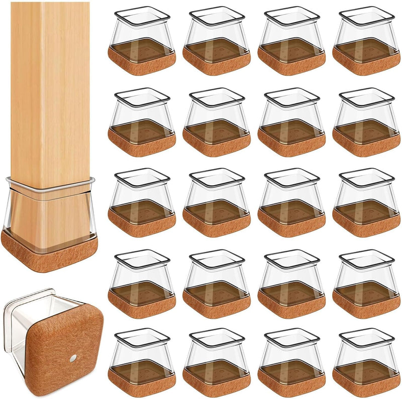 20 Pcs Chair Leg Floor Protectors for Hardwood Floors, Clear Rubber Furniture Sliders with Felt, Silicone Furniture Leg Caps Covers, Fit Square Diameter (1.01" to 1.42") Square-Large(Fit:1.01" to 1.42") Clear-20pcs