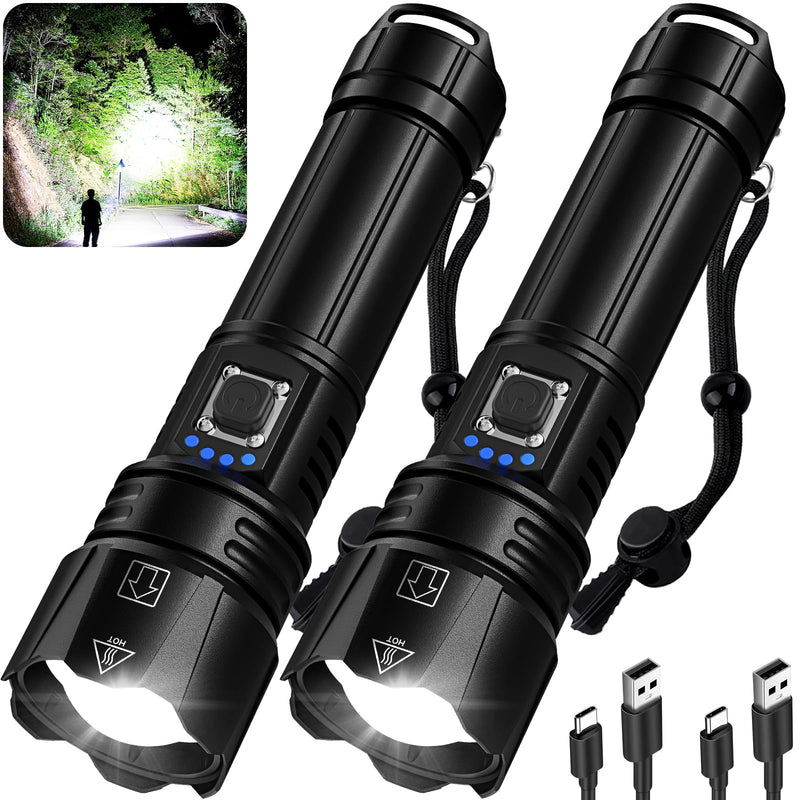 Rechargeable Flashlights High Lumens, 2Pack 99000 Lumen Super Bright Led Flashlight with 5 Modes & 15H Long Runtime, Powerful Waterproof Handheld Flash Light for Home Camping
