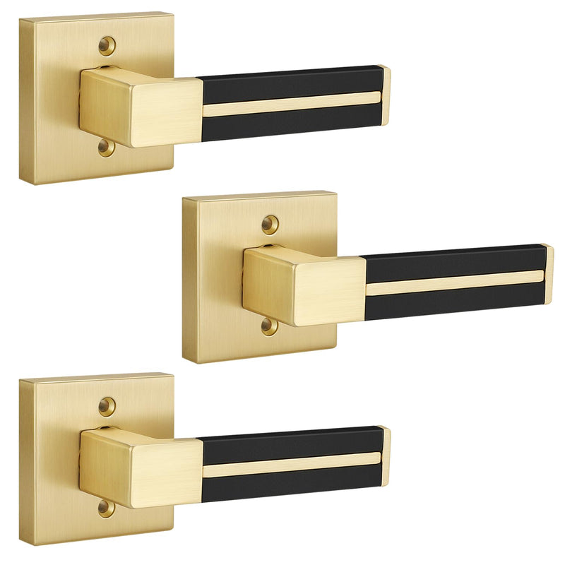EHOMEWARE Gold Dummy Door Handles with Black Leather 3 Pack, Half Dummy No Lock Function Without Latch or Key, Pull or Push Function for Pantry or French Doors Dummy Door Handle - No Key No Latch