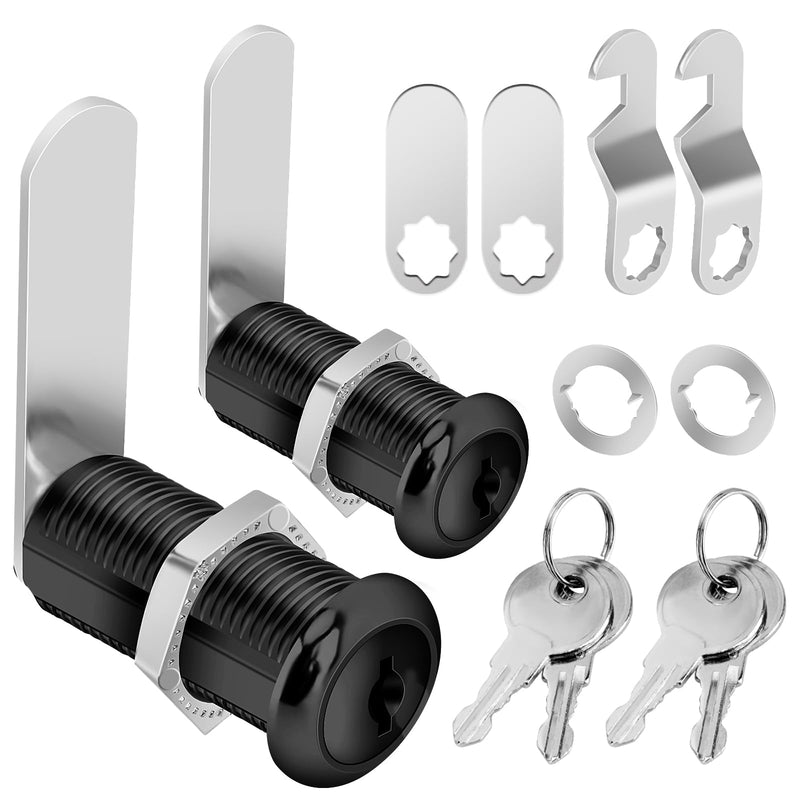 Cabinet Cam Lock Keyed Alike Black 1-1/2 Inch Cam Locks with Keys Secure Files Drawers RV Storage Locks Replacement Set, Black Finish (Black 1-1/2 Inch 2Pcs) Black 1-1/2 Inch 2Pcs