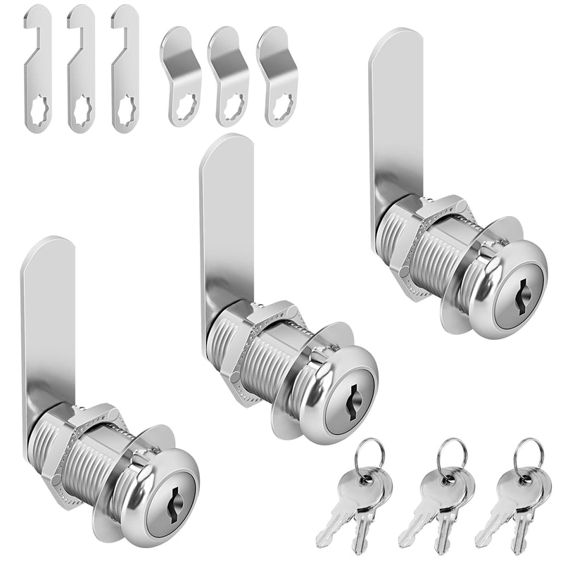 Cabinet Cam Lock Keyed Alike, 1-3/8'' Cam Locks 3PCS Secure Files Drawers RV Storage Locks Replacement Set, Zinc Alloy Chrome Finish(1-3/8 Inch 3Pcs) 1-3/8 Inch 3Pcs