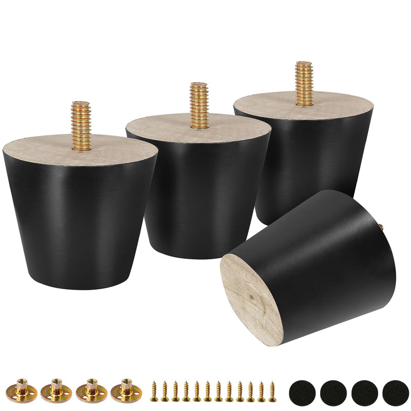 FoDau770 Black Rubber Wood Furniture Legs 2 Inches, Straight Tapered Wood Legs Mid Century Sofa Legs Set of 4, 5/16" UNC Furniture Feet Replacement Legs for Sofa Couch Dresser Chair Ottoman Table 2 Inch