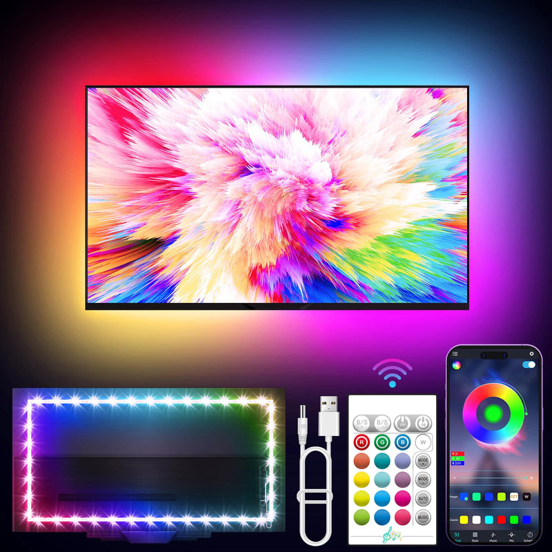 LED Lights for TV, 16.4ft TV LED Backlight for 50-75in, RGB TV LED Lights Behind Strip with Music Sync, Bluetooth APP and Remote Control USB Powered LED Lights for Bedroom, Gaming 16.4ft for 50"-75" TV