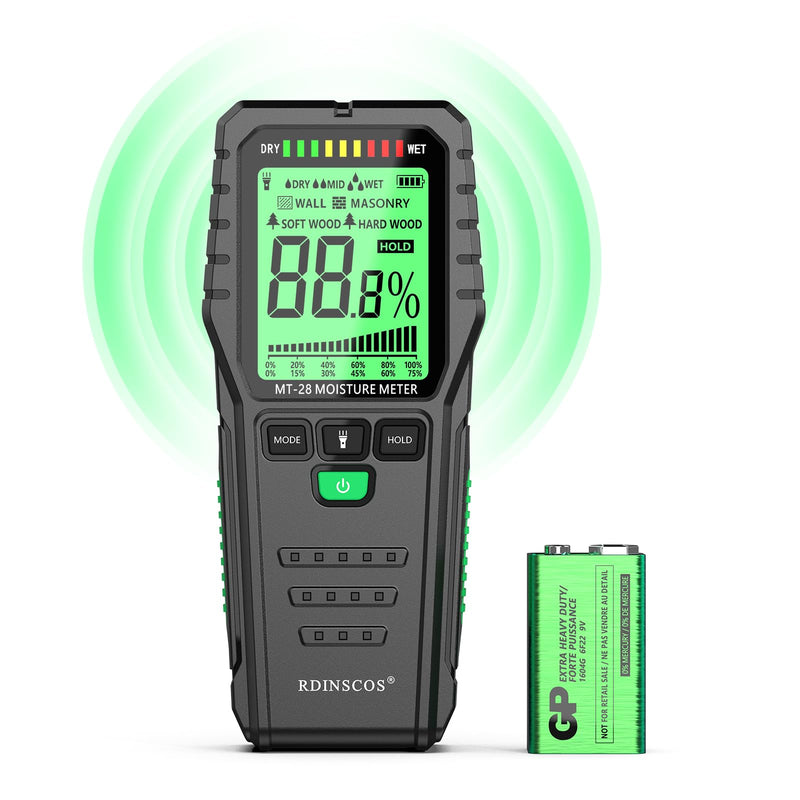 Pinless Moisture Meter for Walls,Wood Moisture Meter for Lumber,Floor Water Leak Detector Lumber Moisture Tester on Softwood and Hardwood,Firewood, Masonry(Pinless moisture meter) Pinless moisture meter