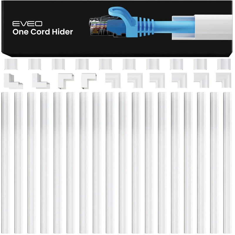 EVEO Cable Hider, 300” Cord Hider, One-Cord Covers for Wires on Wall, Cable Raceway Cord Hider Wall, Cable Cover, Cable Concealer, Wire Covers for Cords - 18x (L17” W0.59 H0.4) - White Small