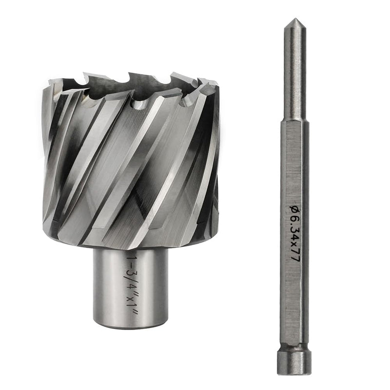 Annular Cutter JESTUOUS 1-3/4 Inch Cutting Diameter 3/4 Weldon Shank 1 Cutting Depth with Pilot Pin Slugger Bits HSS Kit for Magnetic Drill Press,1 Piece