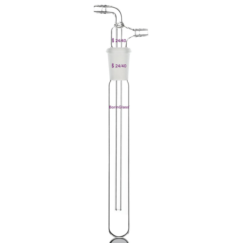 BorinGlass Glass Vacuum Cold Trap Bubbler, 200 mm Length Beneath The 24/40 Joint, with 10 mm Serrated Hose